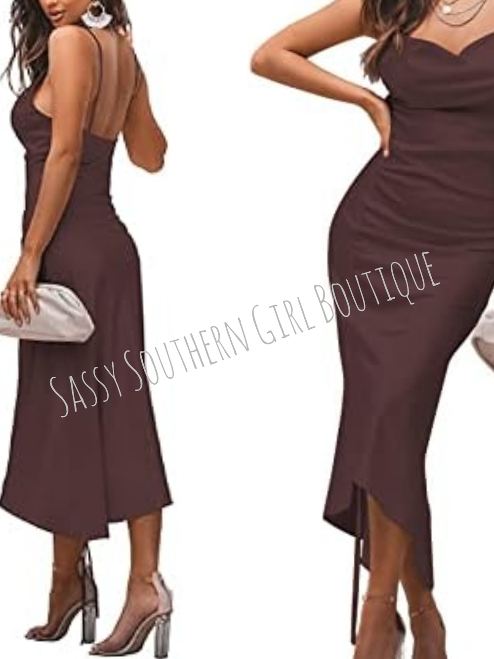 🆕⭐ Chocolate Brown Satin Midi Slip Dress